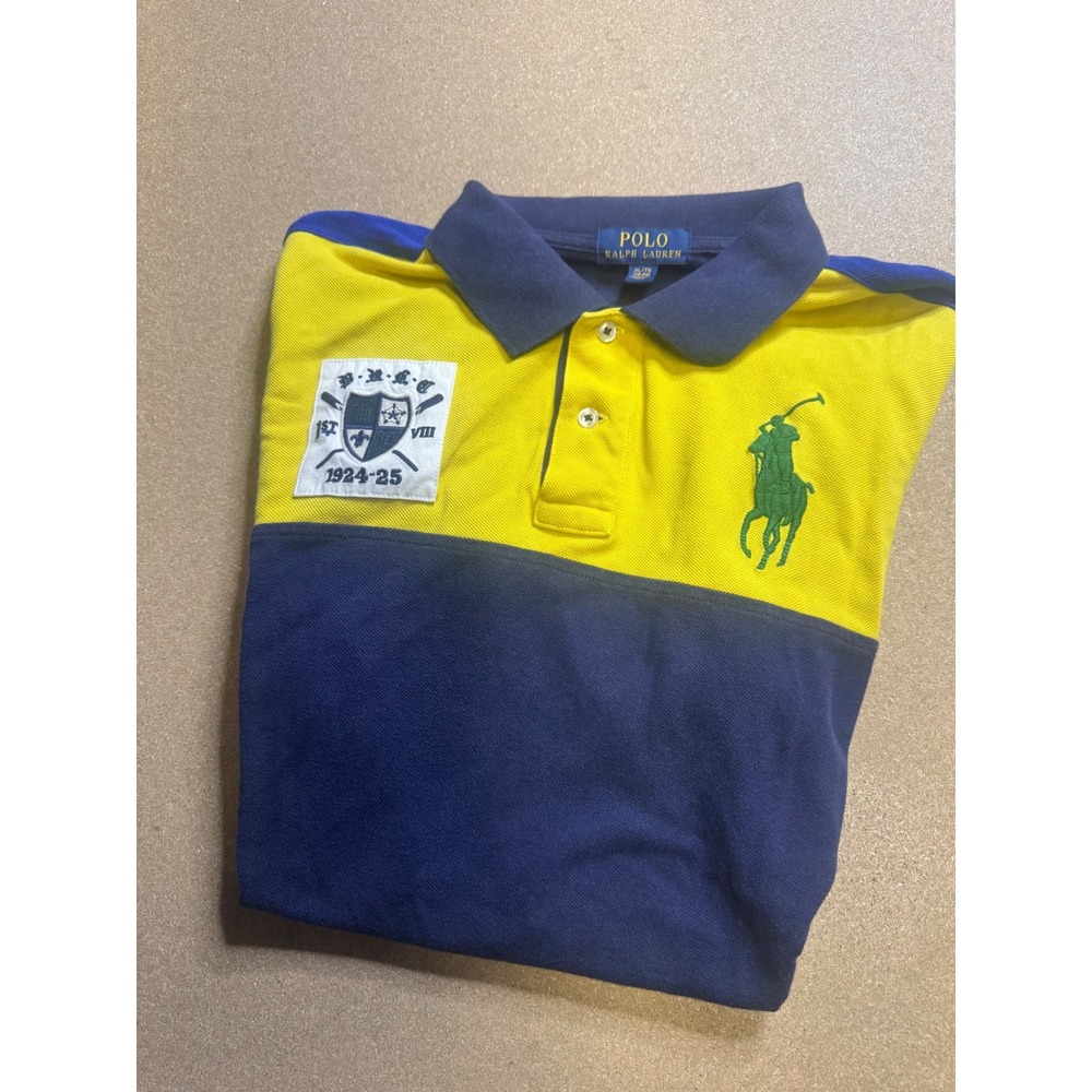 Polo Ralph Lauren Boys XL 18-20 Big Pony Crest Colorblock Polo Shirt Yellow Navy
